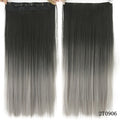 Soowee Long Straight Black to Gray Natural Color Women Ombre Hair High Tempreture Synthetic Hairpiece Clip in Hair Extensions