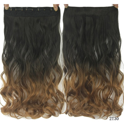 Soowee 60cm Long Wavy Brown to Blonde Women Hair High Tempreture Synthetic Ombre Hair Piece 5 Clip in Hair Extensions