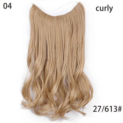 AISI HAIR 22 inch No Clips Invisible in Hair Extensions Secret Fish Line Straight and Wave Synthetic hairs High Tempreture Fribe