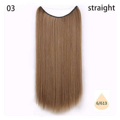 AISI HAIR 22 inch No Clips Invisible in Hair Extensions Secret Fish Line Straight and Wave Synthetic hairs High Tempreture Fribe