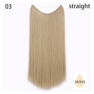 AISI HAIR 22 inch No Clips Invisible in Hair Extensions Secret Fish Line Straight and Wave Synthetic hairs High Tempreture Fribe
