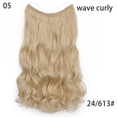 AISI HAIR 22 inch No Clips Invisible in Hair Extensions Secret Fish Line Straight and Wave Synthetic hairs High Tempreture Fribe
