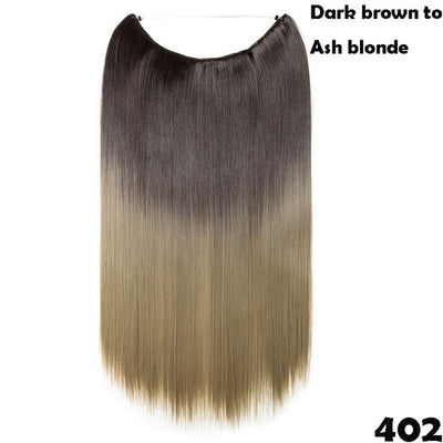 SNOILITE 20 inches Invisible Wire No Clips in Hair Extensions Secret Fish Line Hairpieces long Straight natual hair synthetic