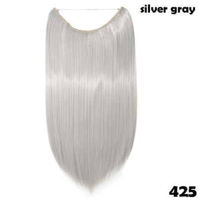 SNOILITE 20 inches Invisible Wire No Clips in Hair Extensions Secret Fish Line Hairpieces long Straight natual hair synthetic