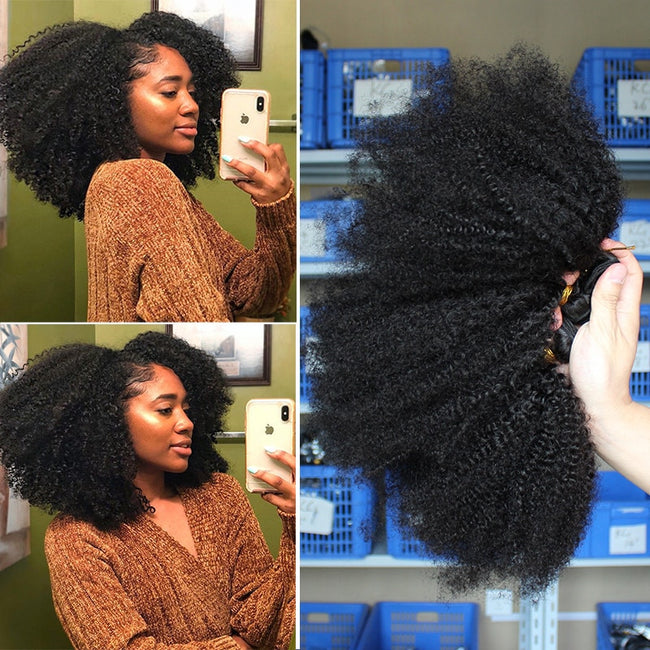 Mongolian Afro Kinky Curly Hair Weave 4B 4C Natural Black Raw Virgin Human Hair Bundles Extension 3 Dolago Hair Products 10-28"