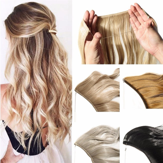 DIFEI 24 inch Invisible Wire No Clips in Hair Extensions Secret Fish Line Hairpieces  Straight real natural Synthetic