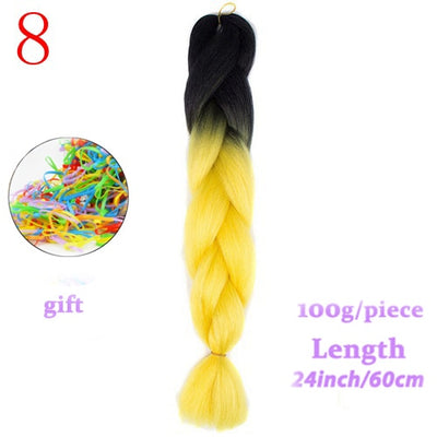 MERISIHAIR Long Ombre Kanekalon Jumbo Synthetic Woven Hair Crochet Yellow Pink Purple Gray Hair Extension Oversized Tweezers