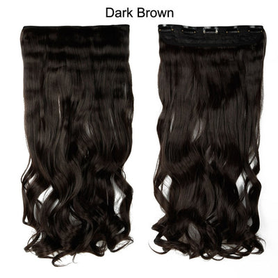 SNOILITE 17/24/27/29" Long Curly Synthetic Clip in one piece Hair Extensions Half Full Head Hairpiece with 5 clips Black Brown