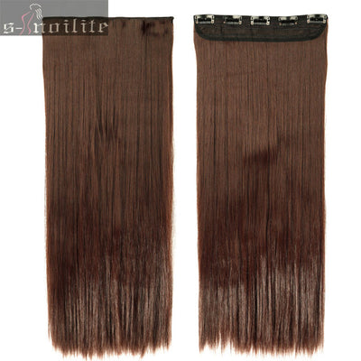 S-noilite Hair Extensions Black Brown Natural Straight 58-76cm Long High Tempreture Synthetic Hair Extension Hairpiece