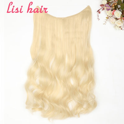 LISI HAIR 24 inches Women Fish Line Hair Extensions Brown Blonde Natural Wavy Long High Tempreture Fiber Synthetic Hairpiece
