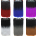 AOSI 60cm Long Straight Black Gray Blonde Women Ombre  High Tempreture Synthetic Hairpiece 5 Clip in Hair Extensions Hair Piece