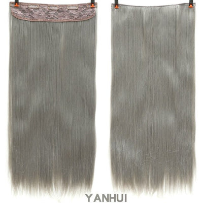 AOSI 60cm Long Straight Black Gray Blonde Women Ombre  High Tempreture Synthetic Hairpiece 5 Clip in Hair Extensions Hair Piece