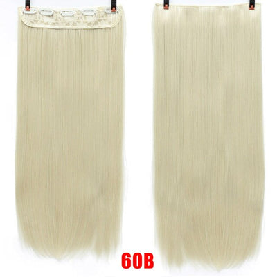 AOSI 60cm Long Straight Black Gray Blonde Women Ombre  High Tempreture Synthetic Hairpiece 5 Clip in Hair Extensions Hair Piece