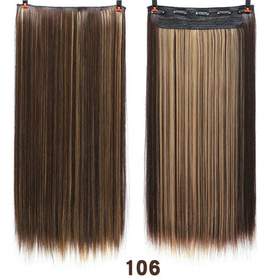 AOSI 60cm Long Straight Black Gray Blonde Women Ombre  High Tempreture Synthetic Hairpiece 5 Clip in Hair Extensions Hair Piece