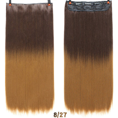 AOSI 60cm Long Straight Black Gray Blonde Women Ombre  High Tempreture Synthetic Hairpiece 5 Clip in Hair Extensions Hair Piece