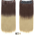 AOSI 60cm Long Straight Black Gray Blonde Women Ombre  High Tempreture Synthetic Hairpiece 5 Clip in Hair Extensions Hair Piece