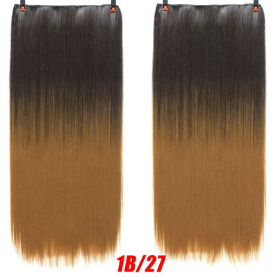 AOSI 60cm Long Straight Black Gray Blonde Women Ombre  High Tempreture Synthetic Hairpiece 5 Clip in Hair Extensions Hair Piece