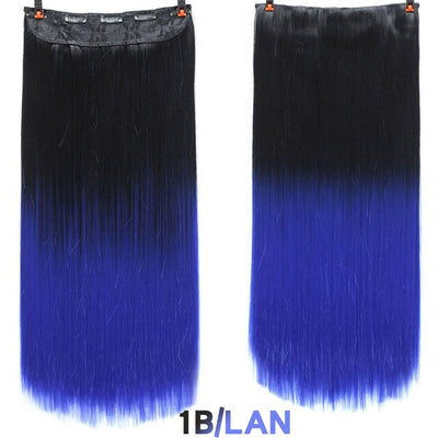 AOSI 60cm Long Straight Black Gray Blonde Women Ombre  High Tempreture Synthetic Hairpiece 5 Clip in Hair Extensions Hair Piece