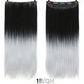 AOSI 60cm Long Straight Black Gray Blonde Women Ombre  High Tempreture Synthetic Hairpiece 5 Clip in Hair Extensions Hair Piece