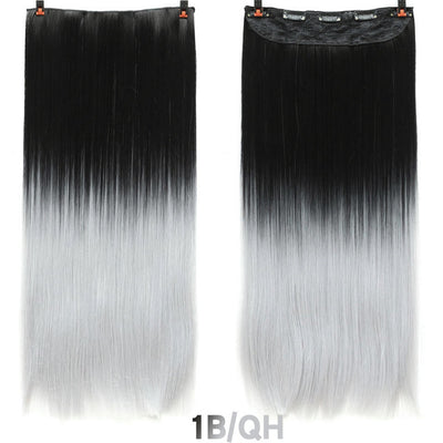 AOSI 60cm Long Straight Black Gray Blonde Women Ombre  High Tempreture Synthetic Hairpiece 5 Clip in Hair Extensions Hair Piece
