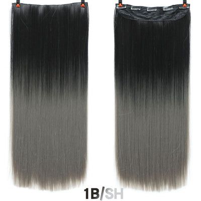 AOSI 60cm Long Straight Black Gray Blonde Women Ombre  High Tempreture Synthetic Hairpiece 5 Clip in Hair Extensions Hair Piece
