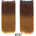 AOSI 60cm Long Straight Black Gray Blonde Women Ombre  High Tempreture Synthetic Hairpiece 5 Clip in Hair Extensions Hair Piece