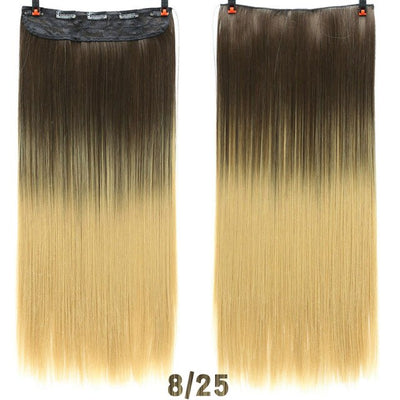 AOSI 60cm Long Straight Black Gray Blonde Women Ombre  High Tempreture Synthetic Hairpiece 5 Clip in Hair Extensions Hair Piece