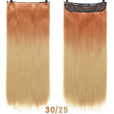 AOSI 60cm Long Straight Black Gray Blonde Women Ombre  High Tempreture Synthetic Hairpiece 5 Clip in Hair Extensions Hair Piece